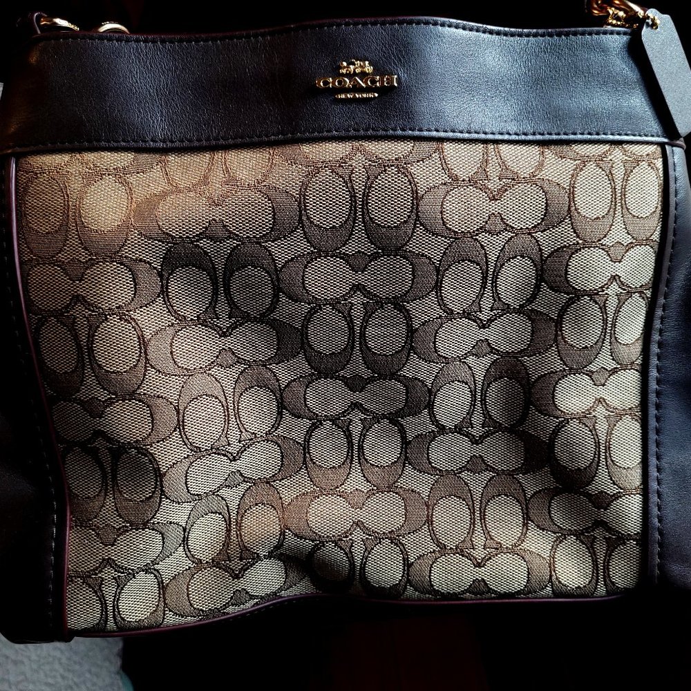 Coach Lexy Signature Jacquard and Black Designer Bag